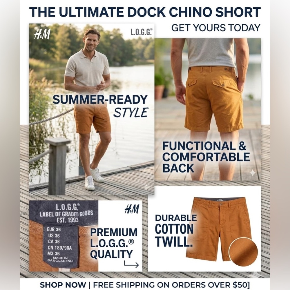 H&M Men's Cargo Shorts in Rust Brown